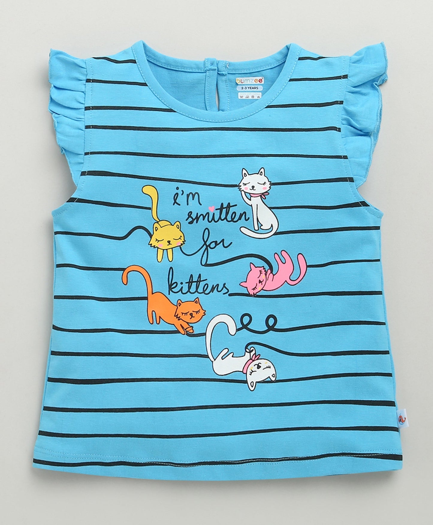 SS-BMZ-37900 / Blue & White Girls Cap Sleeves T-Shirt & Short Set