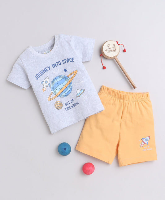 SS-BMZ-5400 / Orange & Grey Boys Half Sleeves T-Shirt & Short Set