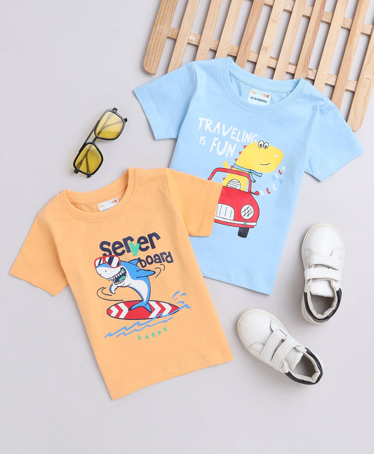 SS-BMZ-5800 / Sky Blue & Orange Boys Half Sleeves T-Shirts