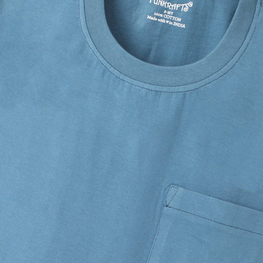 SS-FKS-12400 / Blue Boys Premium Cotton Half Sleeves Solid T-Shirt & Shorts Set